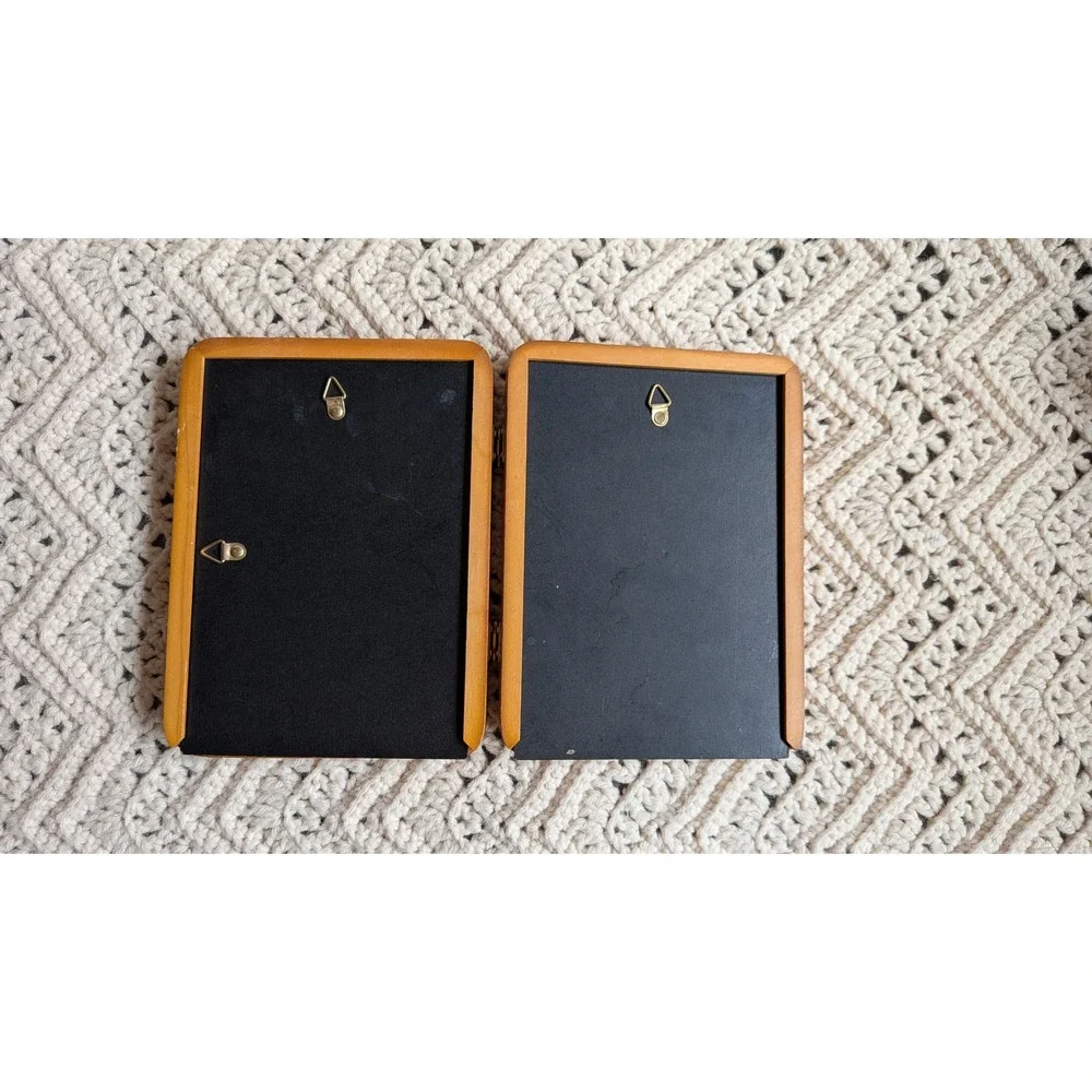 Vintage Wood Folding Double Picture Frame Bouguereau Corot Art Prints 8x5.5